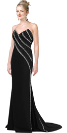 Strapless Beaded Gown With V neck and Sweep Train 