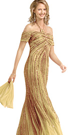 Beaded Gold Halter Evening Gown 