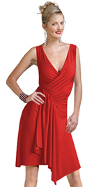 V-neck Upper Knee Jersey Dress Has Back Overlap Gather And Pleated Effect