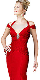 Red Chiffon Off Shoulder Evening Dress