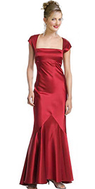 Red-hot glamorous satin evening gown..