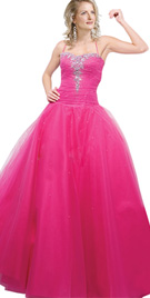 Pink beaded ball prom dress