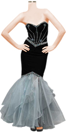 strapless beaded velvet black ruffled prom dress