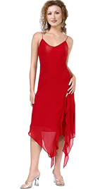 Stunning red soft georgette spring dress, with a fine detailed handkerchief hem.