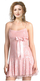 Short flirty dress in silk chiffon with Silk satin with pink spaghetti