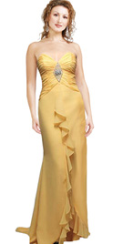Snazzy Strapless Yellow Chiffon Prom Gown 